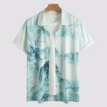 Blue Painting Men’s Half Sleeve Casual Printed Shirt