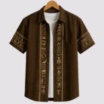Brown Text Men’s Half Sleeve Casual Printed Shirt