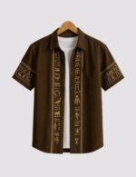 Brown Text Men’s Half Sleeve Casual Printed Shirt