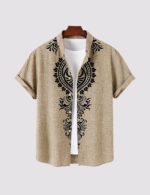 Brown Mandala Men’s Half Sleeve Casual Printed Shirt