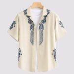 Cream Border Men’s Half Sleeve Casual Printed Shirt
