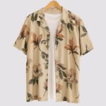 Cream Flower Men’s Half Sleeve Casual Printed Shirt