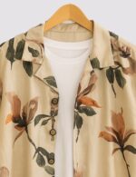 Cream Flower Men’s Half Sleeve Casual Printed Shirt - Image 2