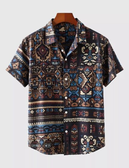 Brown Mandala Designer Men’s Half Sleeves Printed Shirt Exclusive