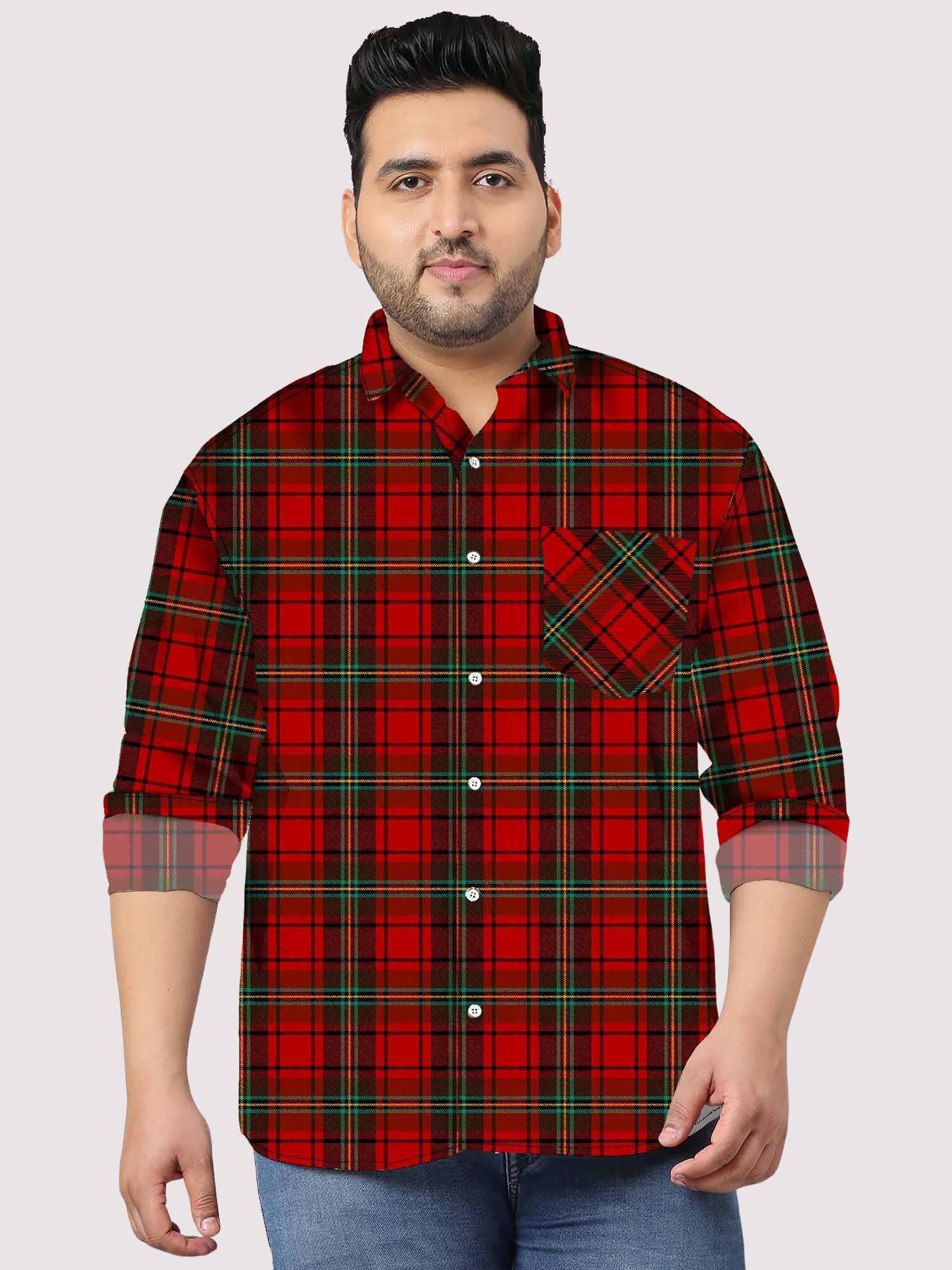 Tartan_Seamless_Pattern_Digital_Printed_Full_Sleeve_Shirt_Men_s_Plus_Size.jpg Tartan Seamless Check Design Men Plus Size Full Sleeve Shirt - Image 1