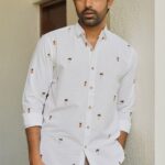 Tropic Grove White Cotton Tropical Embroidered Shirt