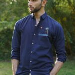 Tides and Palms Navy Coastal Embroidered Casual Shirt