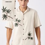 Cannabis Sativa Beige Cuban Collar Embroidered Shirt