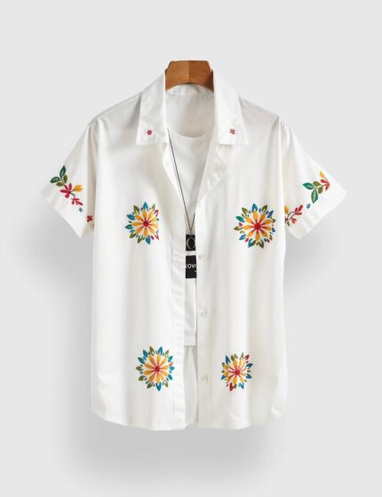 White Sunflower Men’s Half Sleeves Printed Shirt Exclusive