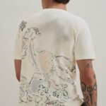 White Textured Back Print Cotton T Shirt