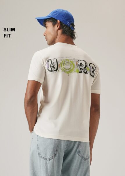 White Back Print Slim Fit Cotton T Shirt