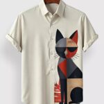 White Multicat Designer Men’s Half Sleeves Printed Shirt Exclusive