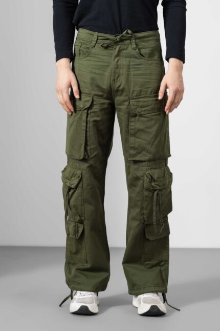 Olive Green Everyday Wear Functional Cargo Pants for Men