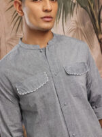 Mandarin Collar Pure Cotton Shirt with Trousers - Image 2
