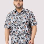 Abstract Floral Digital Print Men Plus Size Half Sleeve Shirt