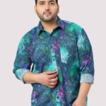 Abstract Green Blue Digital Print Men Plus Size Full Sleeve Shirt