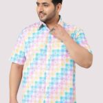 Rainbow Checks Print Men Plus Size Casual Shirt