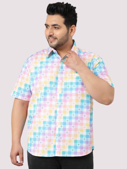 Rainbow Checks Print Men Plus Size Casual Shirt