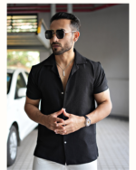 Men’s Textured Half Sleeve Black Shirt - Image 2
