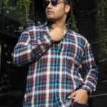 Black Blue Red Multi-Check Men Plus Size Full Sleeve Shirt