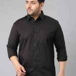 Black Pure Cotton Full Sleeve Shirt Men Plus Size