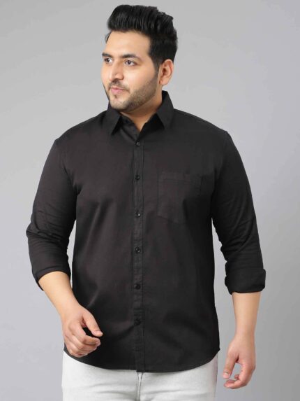 Black Pure Cotton Full Sleeve Shirt Men Plus Size