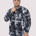 Black Tie Dye Mandarin Collar Men Plus Size Shirt