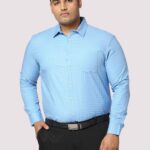 Blue Checkered Men Plus Size Cotton Casual Shirt