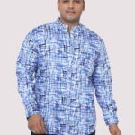 Blue Mosaic Mandarin Collar Men Plus Size Shirt