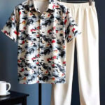 Classy Floral Mens Full Set Trouser And Shirt Half Sleeves
