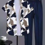 Classy Geometric Mens Full Set Trouser And Shirt Half Sleeves