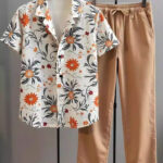 Classy Orange Mens Full Set Trouser And Shirt Half Sleeves
