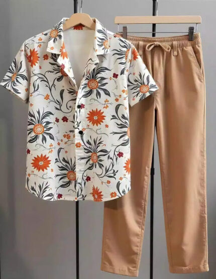 Classy Orange Mens Full Set Trouser And Shirt Half Sleeves