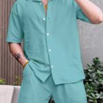 Apple Green Color Mens Full Set Trouser And Shirt Half Sleeves