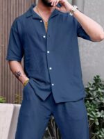 Blue Color Mens Full Set Trouser And Shirt Half Sleeves