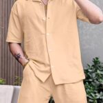 Cream Color Mens Full Set Trouser And Shirt Half Sleeves