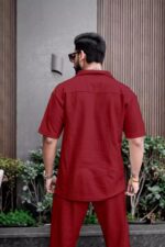 Maroon Color Mens Full Set Trouser And Shirt Half Sleeves - Image 2