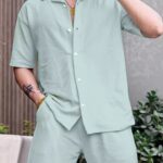 Sky Blue Color Mens Full Set Trouser And Shirt Half Sleeves