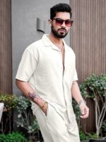 White Color Mens Full Set Trouser And Shirt Half Sleeves - Image 2