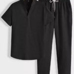 Solid Black Color Mens Full Set Trouser And Shirt Half Sleeves