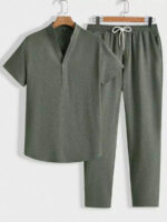 Solid Gray Color Mens Full Set Trouser And Shirt Half Sleeves