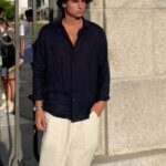 Old Money Classic Combo Shirt Set in Black and Beige Vintage Aesthetic Outfit