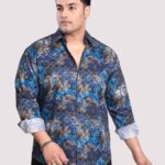 Electric Blue Mandala Cotton Men Plus Size Full Sleeve Shirt