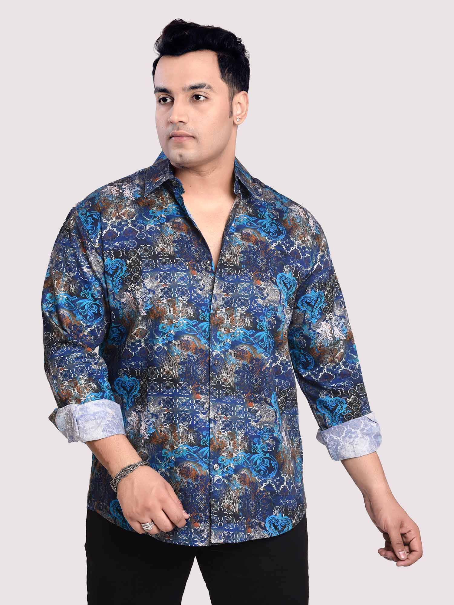 electric-blue-mandal-printed-cotton-full-sleeve-men-s-plus-size-guniaa-fashions-1.jpg Electric Blue Mandala Cotton Men Plus Size Full Sleeve Shirt - Image 1