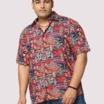 Electro Abstract Digital Print Men Plus Size Half Sleeve Shirt
