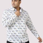 Golden Grey Leaf Cotton Print Men Plus Size Shirt