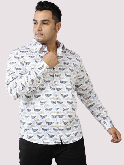 Golden Grey Leaf Cotton Print Men Plus Size Shirt