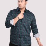 Green and Pink Floral Cotton Men Plus Size Full Sleeve Shirt
