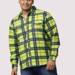 Green Check Double Pocket Men Plus Size Cotton Shirt