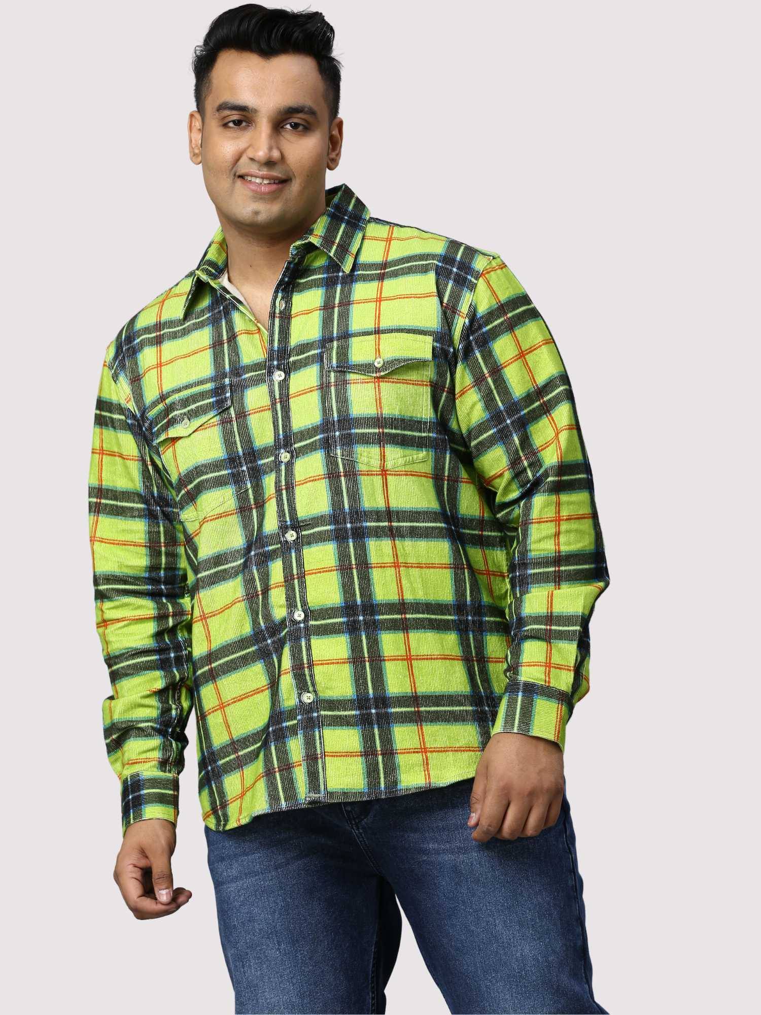 green-checkered-double-pocket-full-shirt-men-s-plus-size-guniaa-fashions-1.jpg Green Check Double Pocket Men Plus Size Cotton Shirt - Image 1